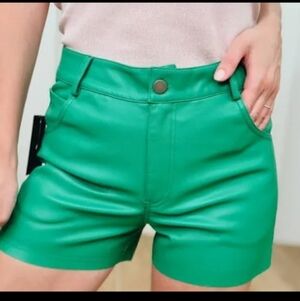 FATE Faux Leather High Waist Shorts In Kelly Green. Size Small